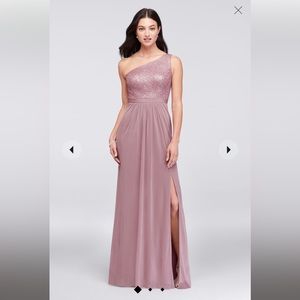 Reverie David’s Bridal Mesh & Sequin One Shoulder Dress in Dusty Rose